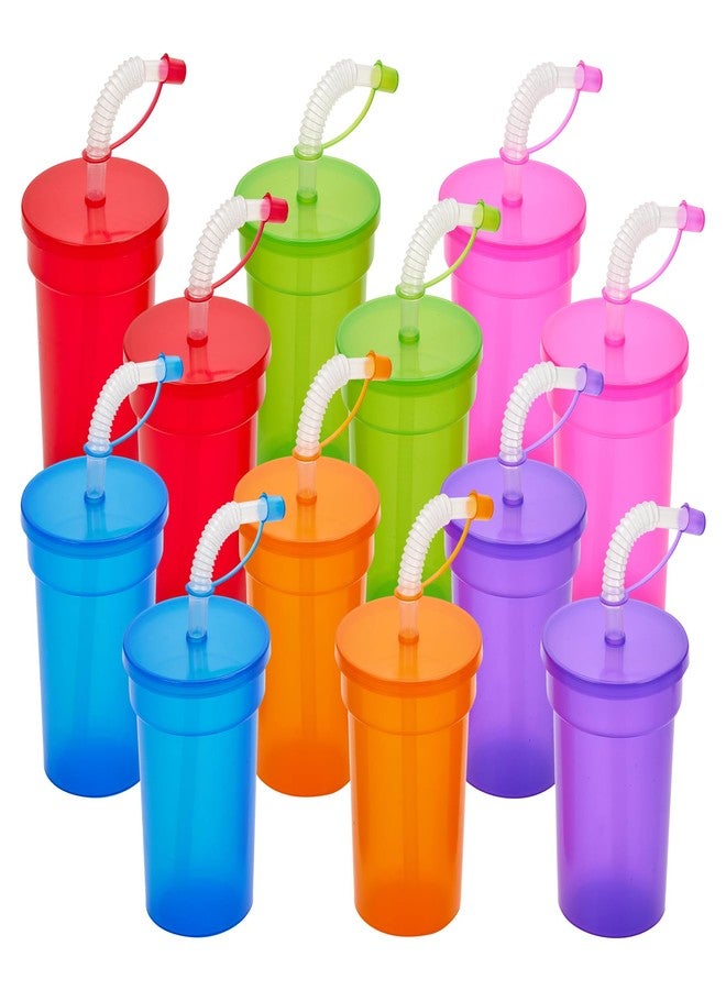 Playbees 12 Pack Neon Sipper Cups - 12 Oz. - Colorful, Spill-Proof Cups with Lids and Straws - Ideal for School Events, Themed Parties, and Birthday Celebrations - Party Supplies - Image 1